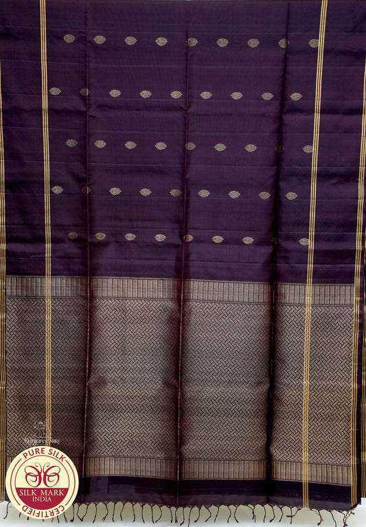 Dark Voilet with Gold Color Pure Silk Saree