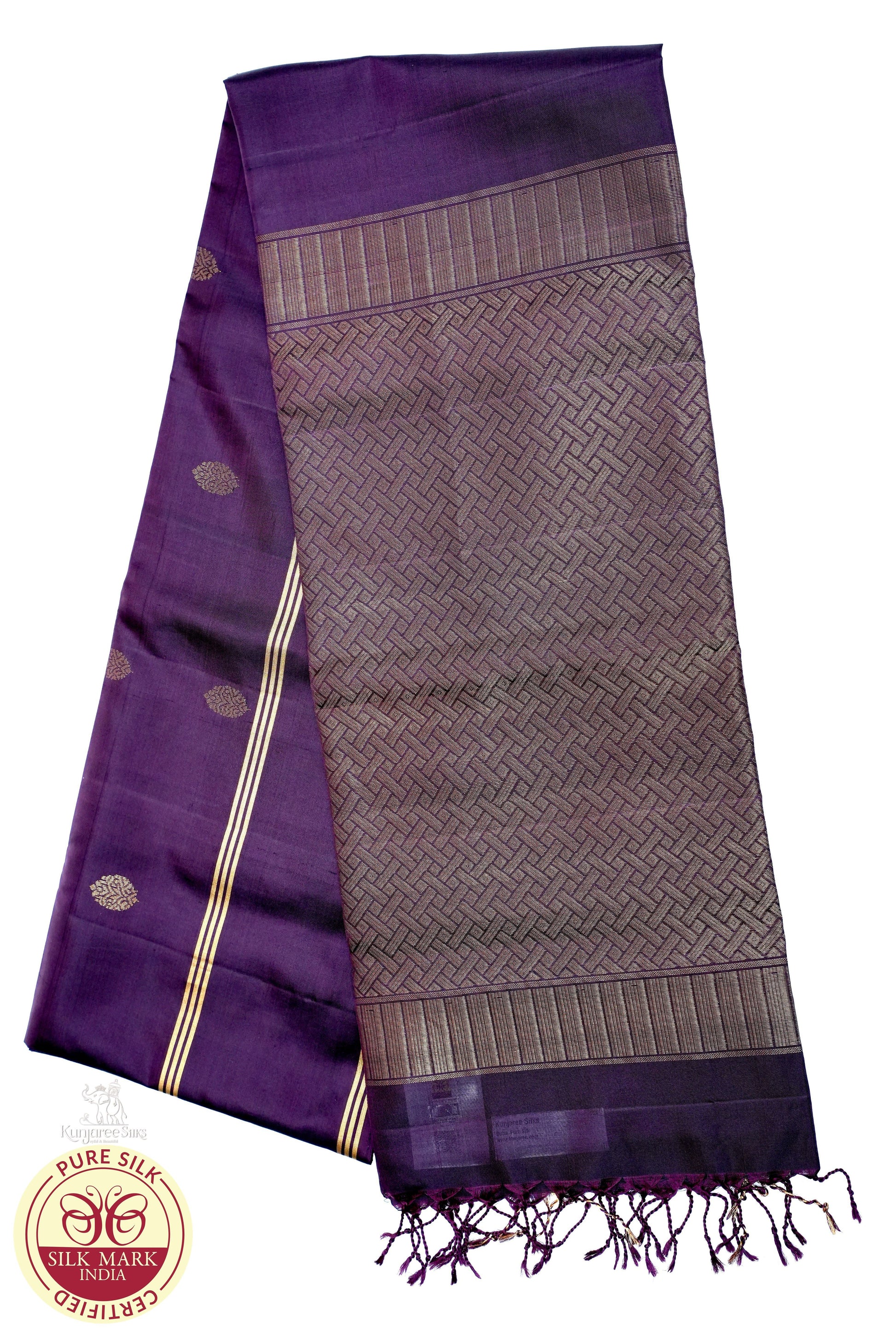 Dark Voilet with Gold Color Pure Silk Saree