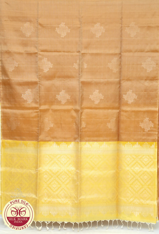 Cream Gold with Biscuit Color Pure Silk Saree