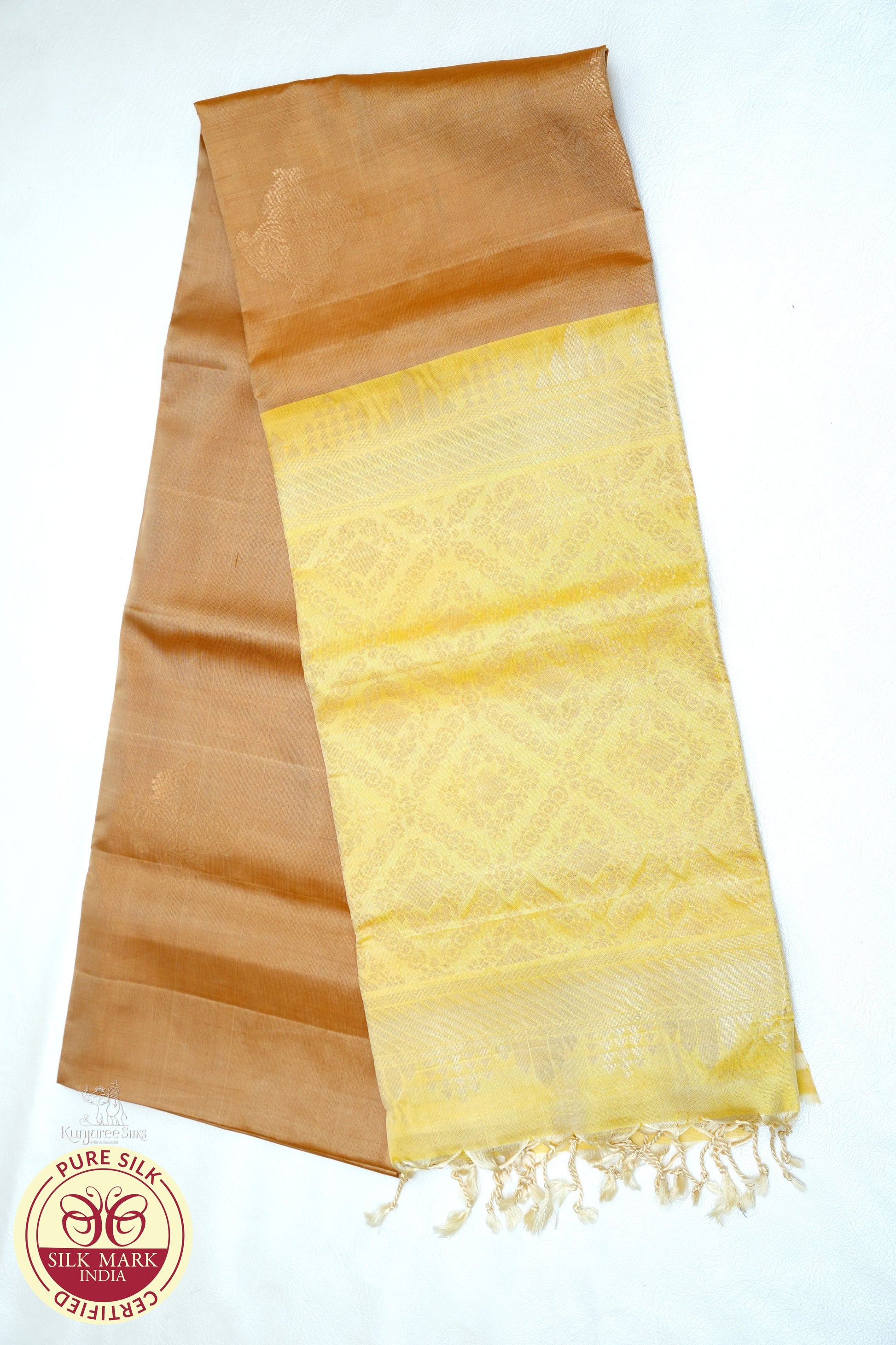 Cream Gold with Biscuit Color Pure Silk Saree