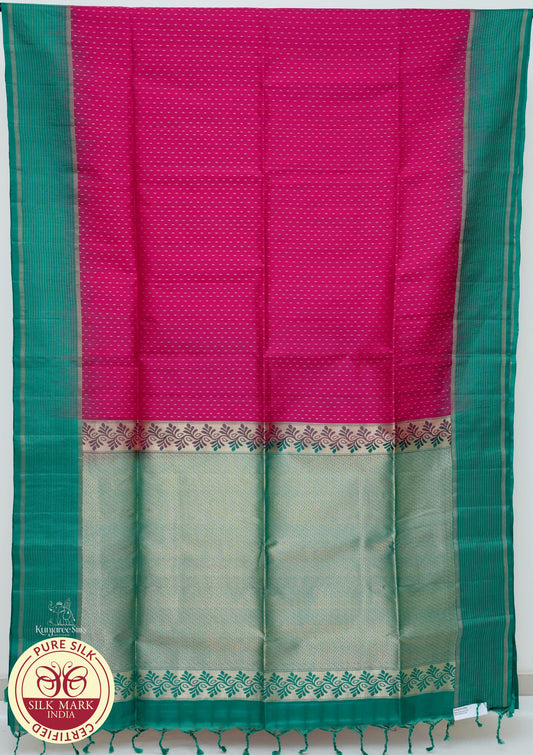 Red with Green Color Pure Silk Saree