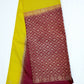 Lemon Yellow with Maroon Pure Silk Saree