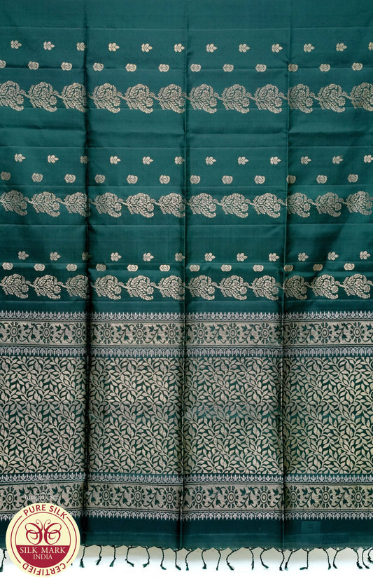 Tropical Green With Silver Color Pure Silk Saree