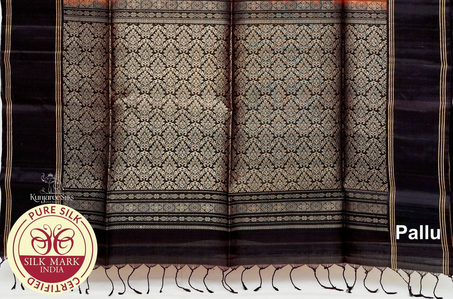 Crimson with Coffee Color Pure Silk Saree