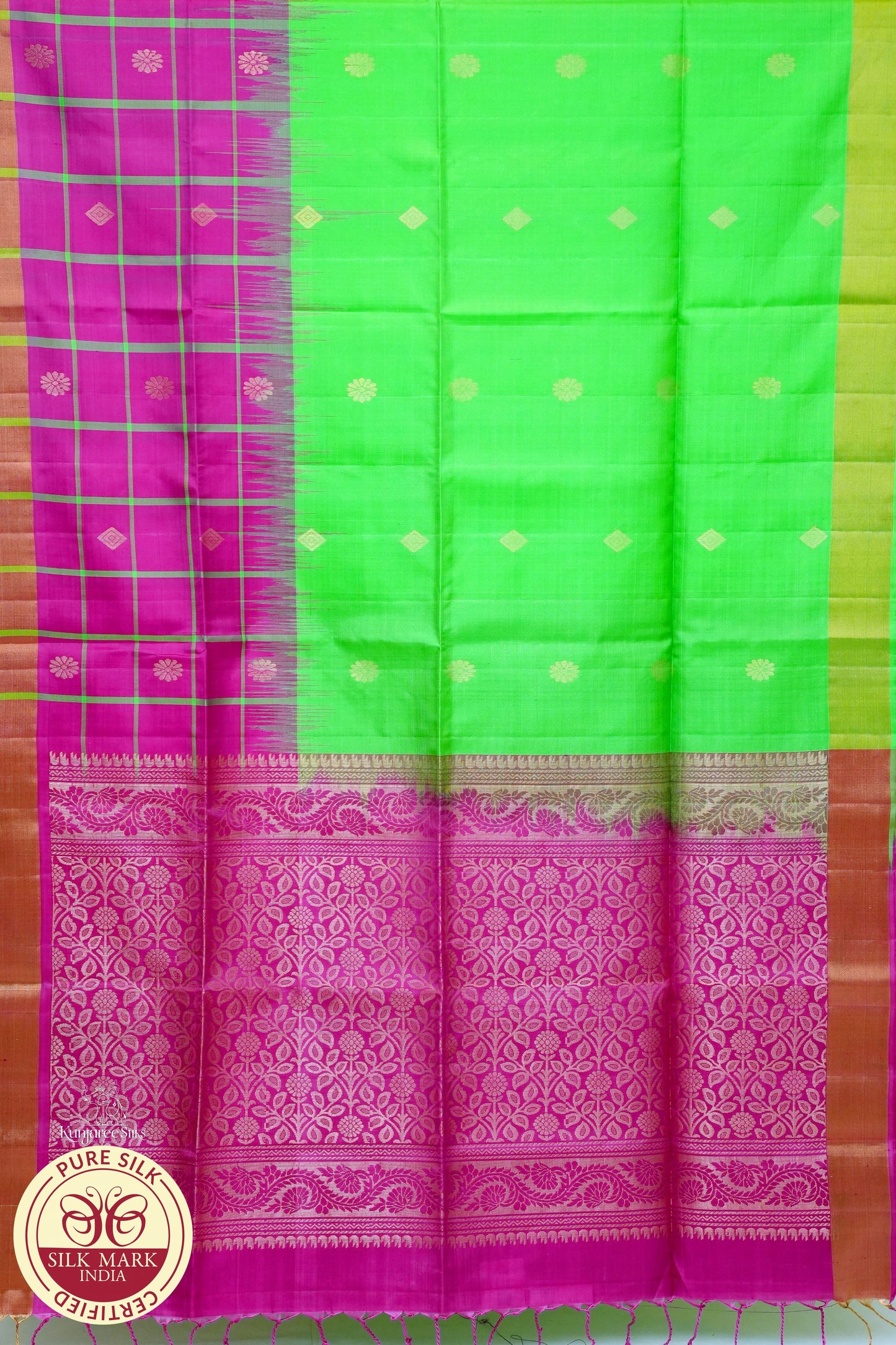 Rani Pink with Parrot Green Color Pure Silk Saree