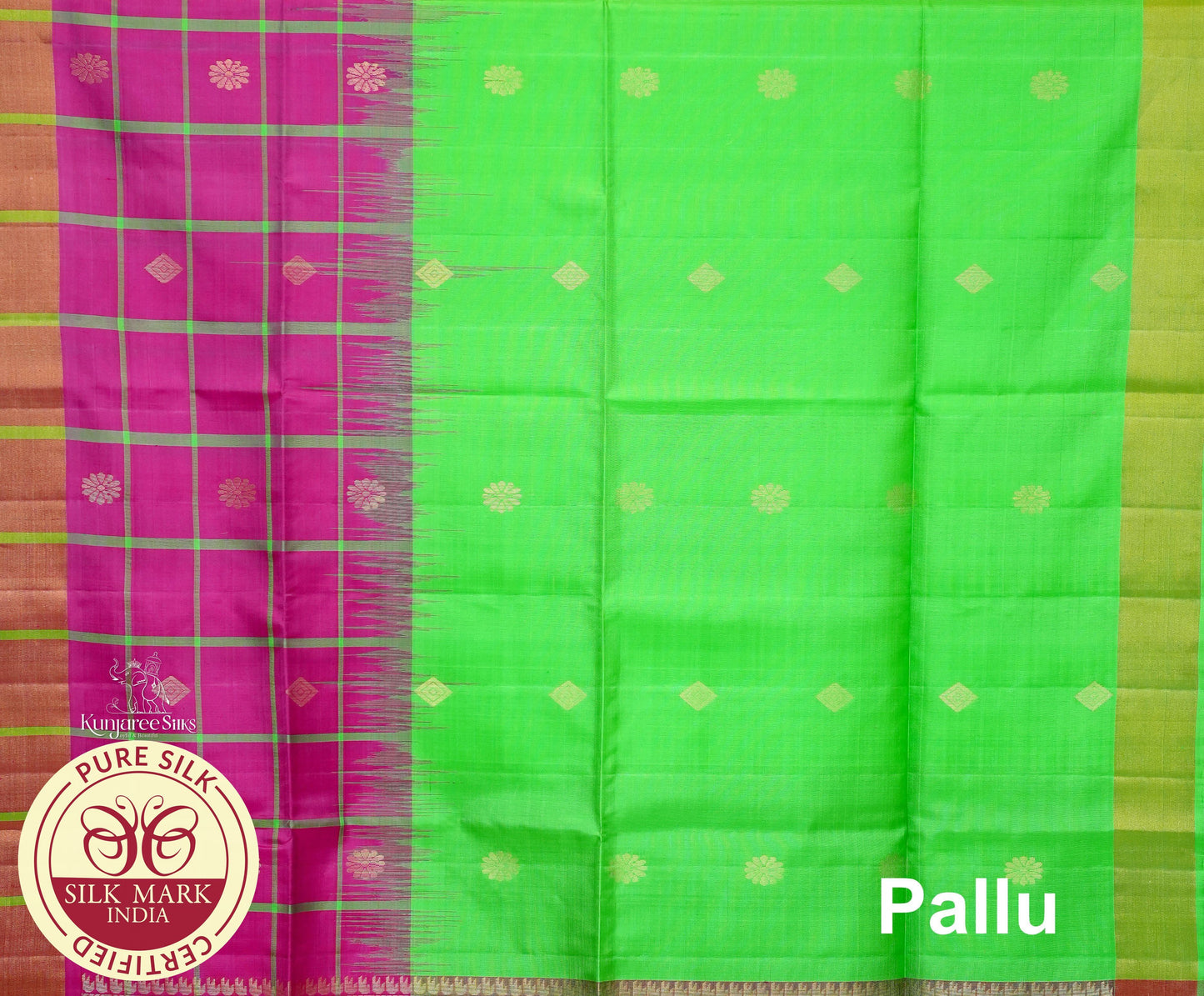 Rani Pink with Parrot Green Color Pure Silk Saree