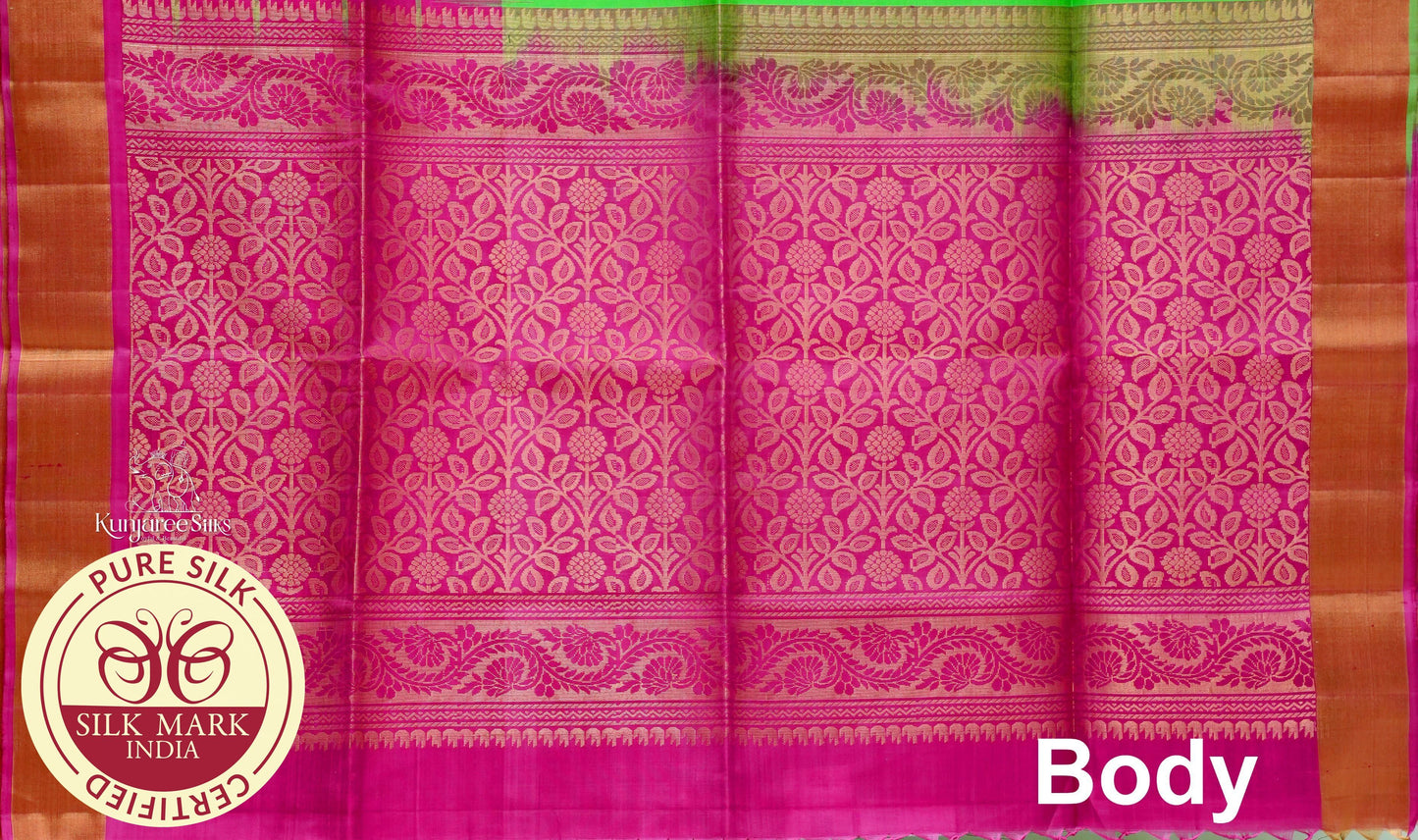 Rani Pink with Parrot Green Color Pure Silk Saree