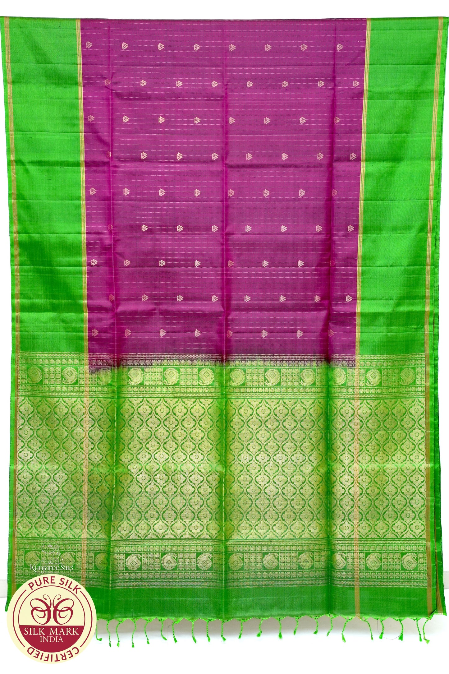 Purple with Green Color Pure Silk Saree