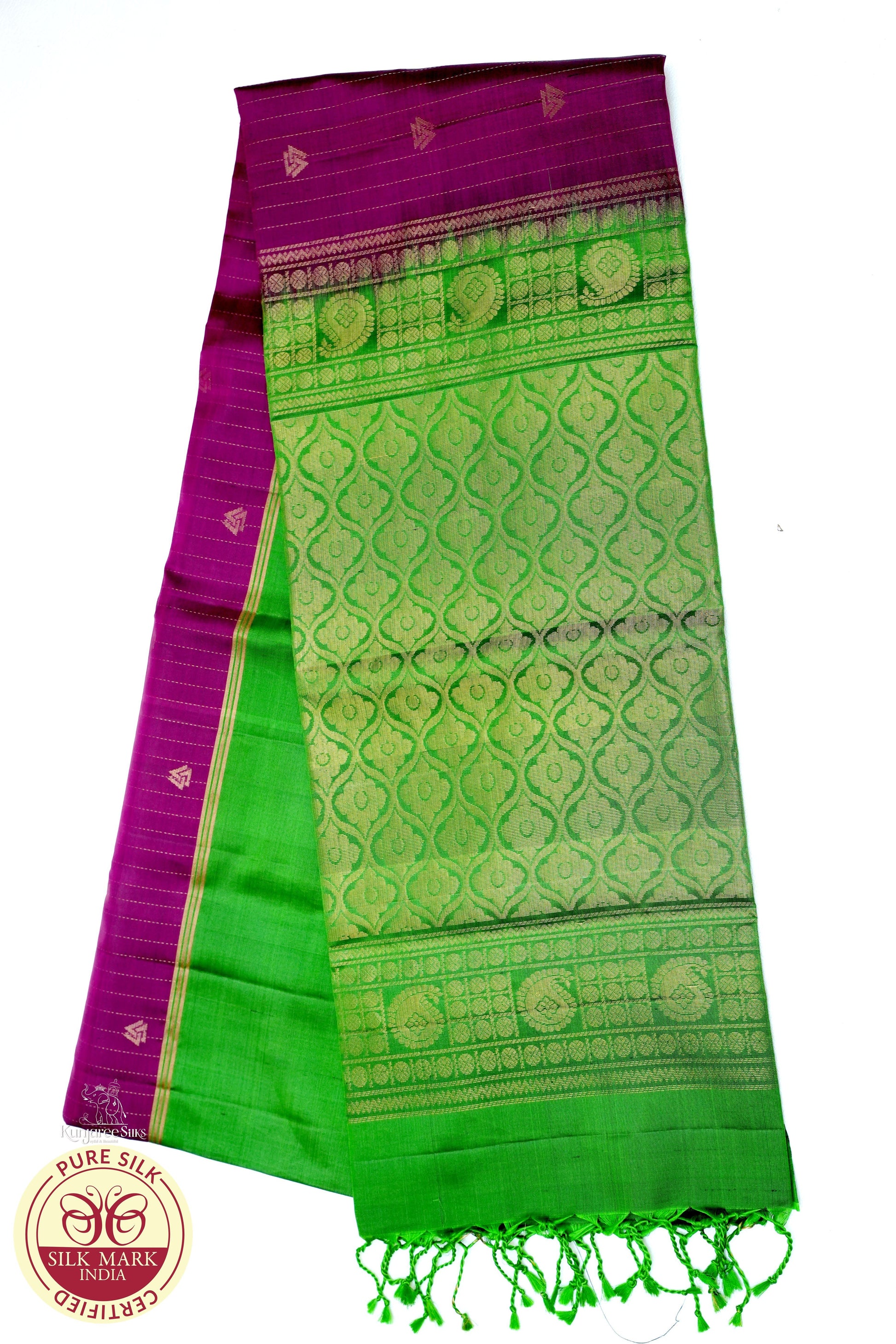 Purple with Green Color Pure Silk Saree