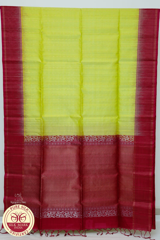 Mustard Yellow with Maroon Color Pure Silk Saree