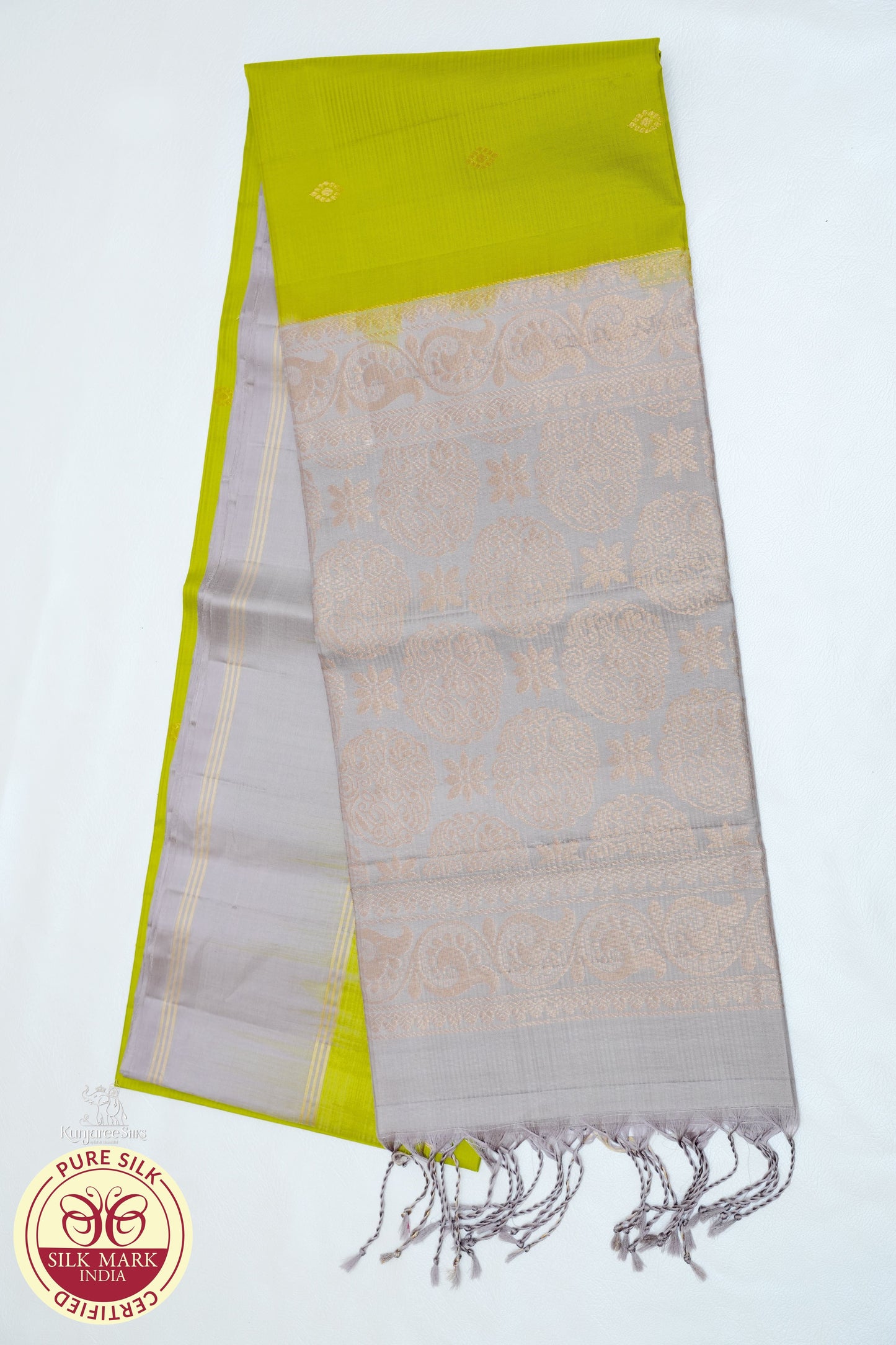 Green with Grey Color Pure Silk Saree