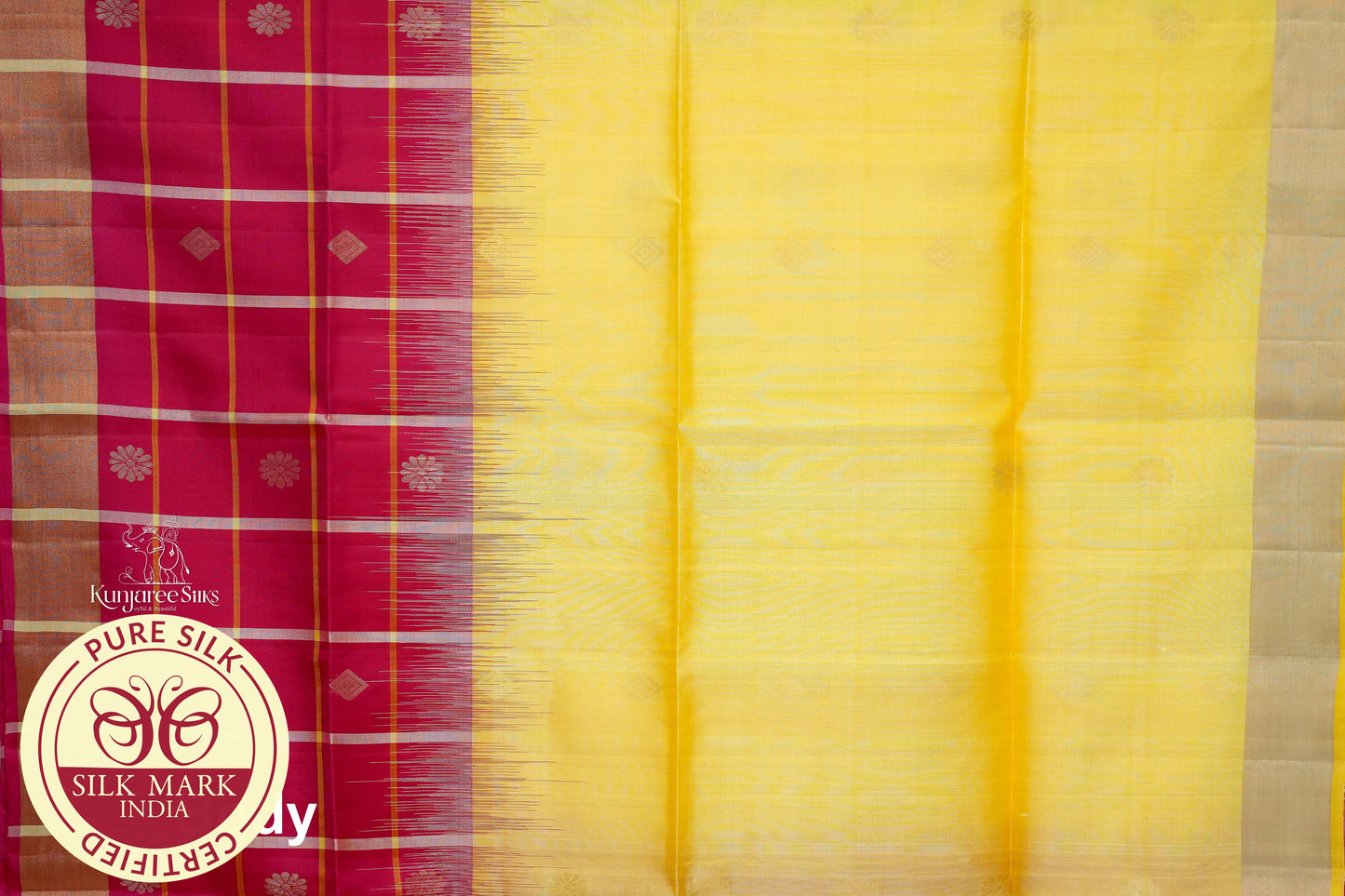 Lemon Yellow with Red Color Pure Silk Saree