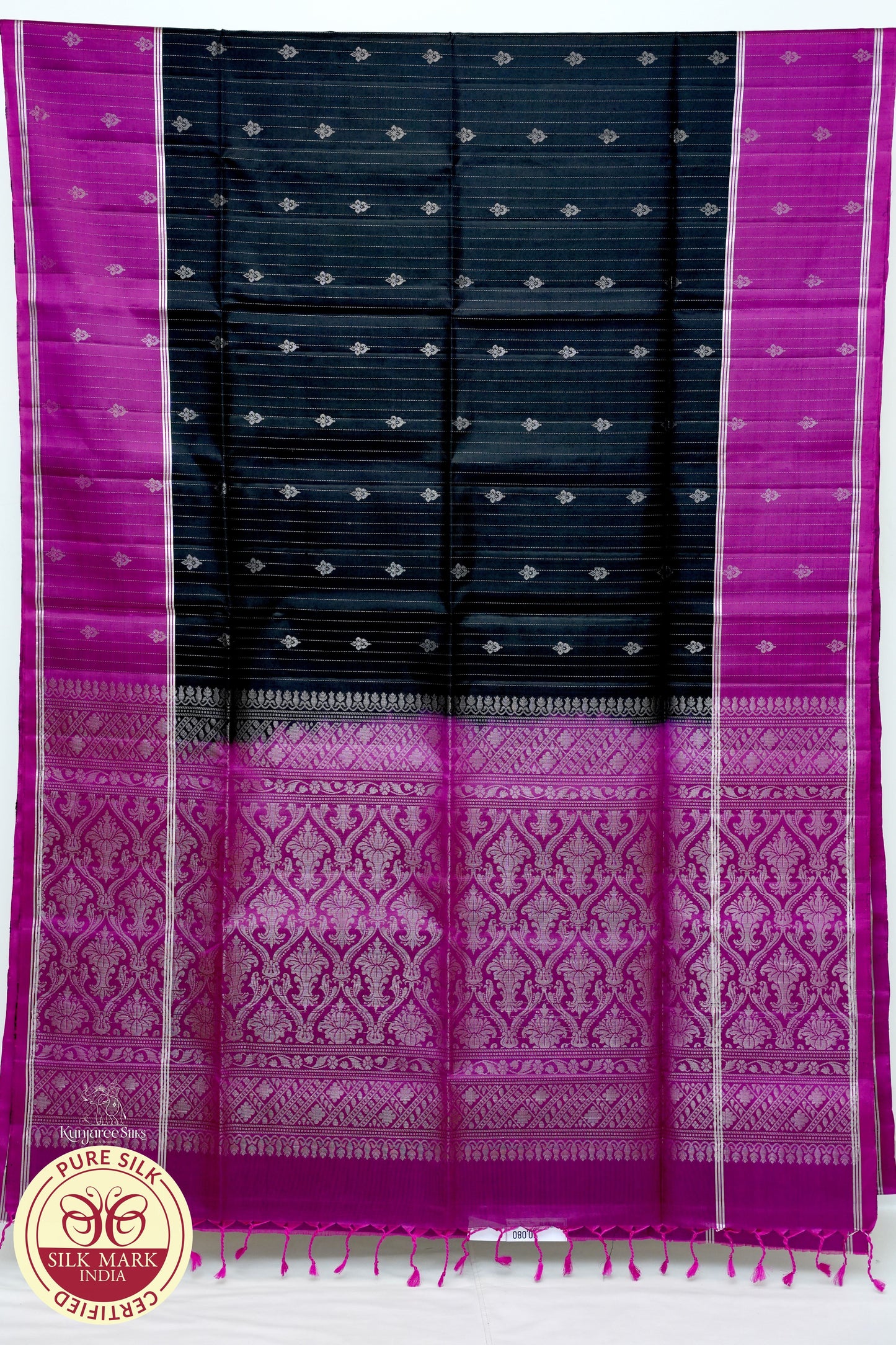 Black with Purple Color Pure Silk Saree