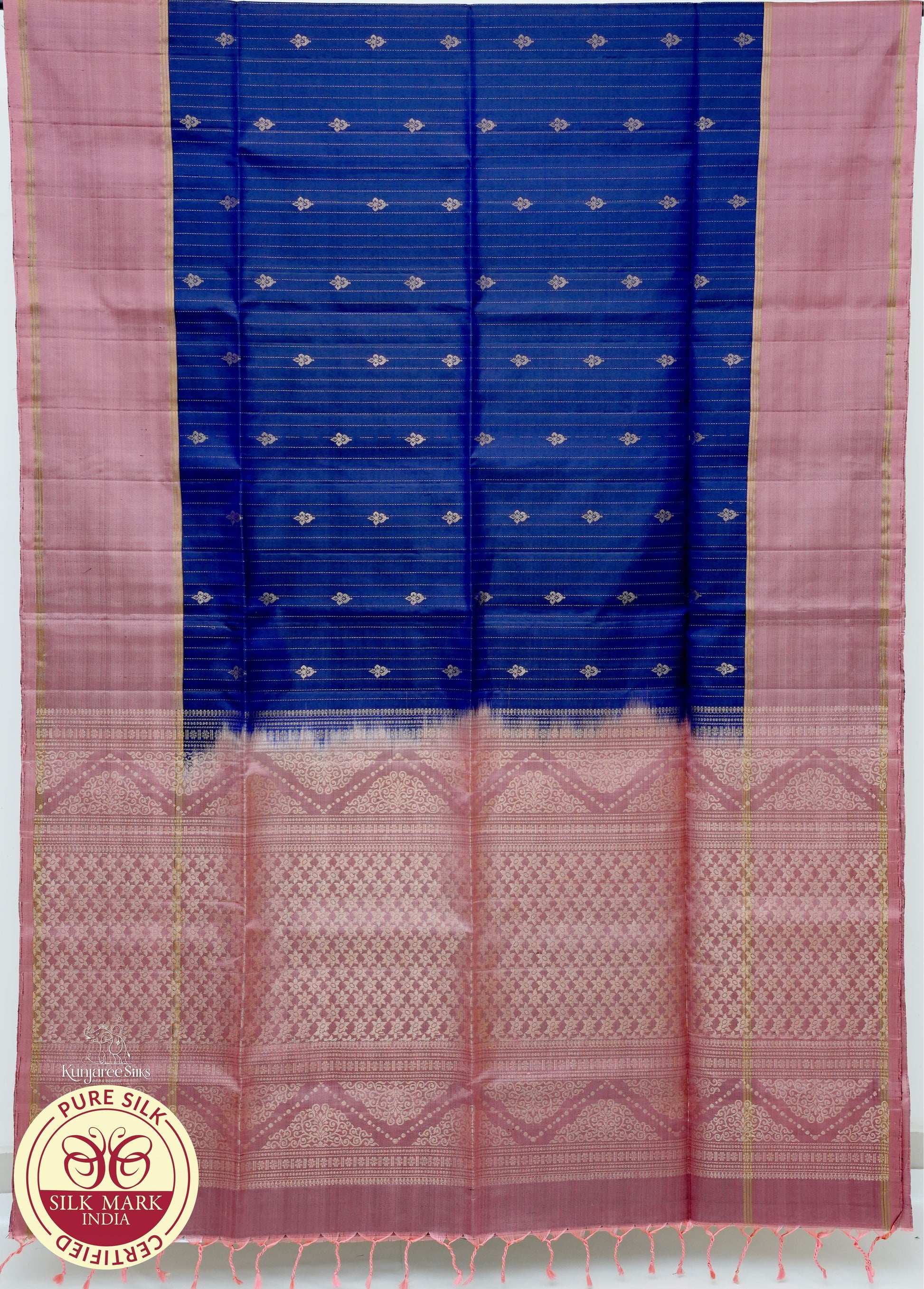 Blue with Brown Gold Line Pure Silk Saree