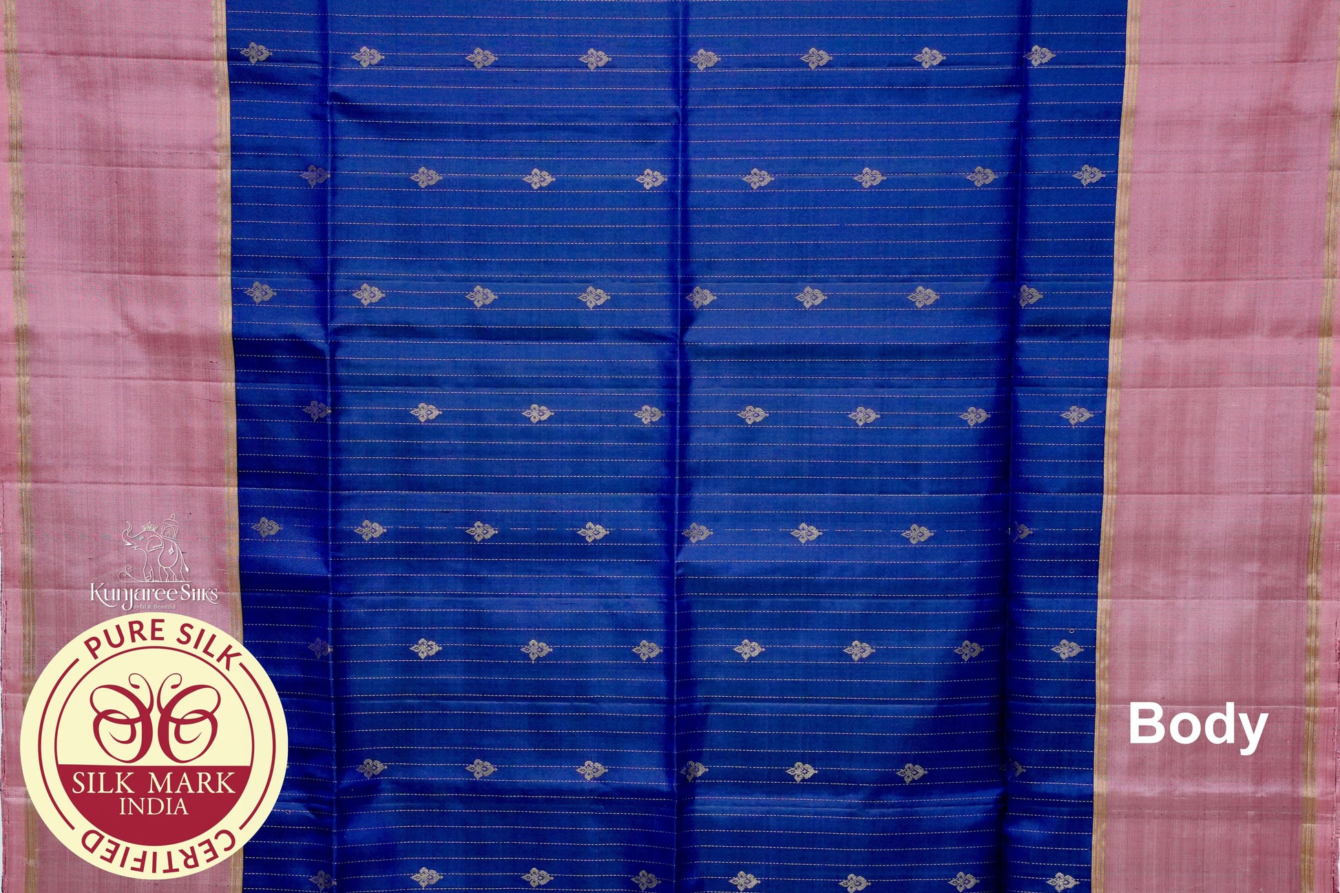 Blue with Brown Gold Line Pure Silk Saree