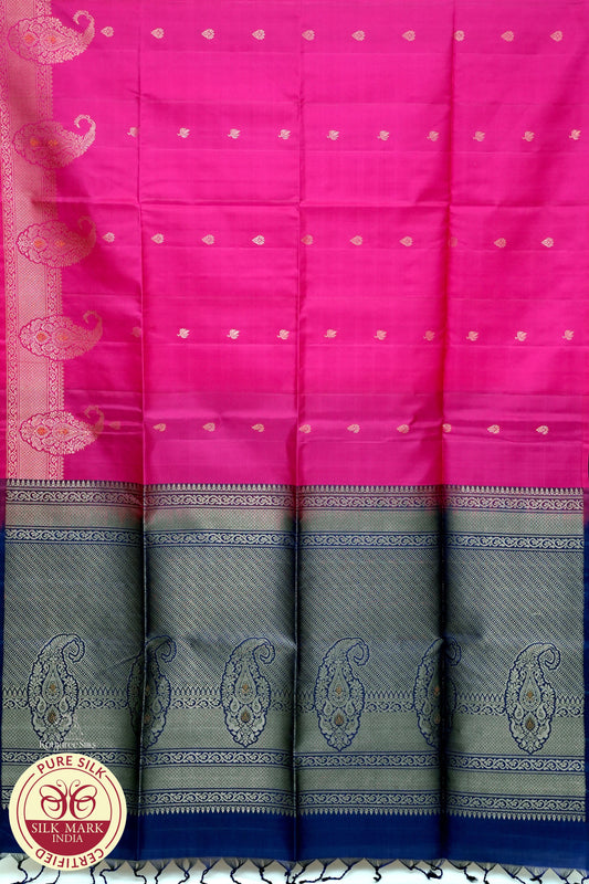 Rani Pink with Voilet Color Pure Silk Saree