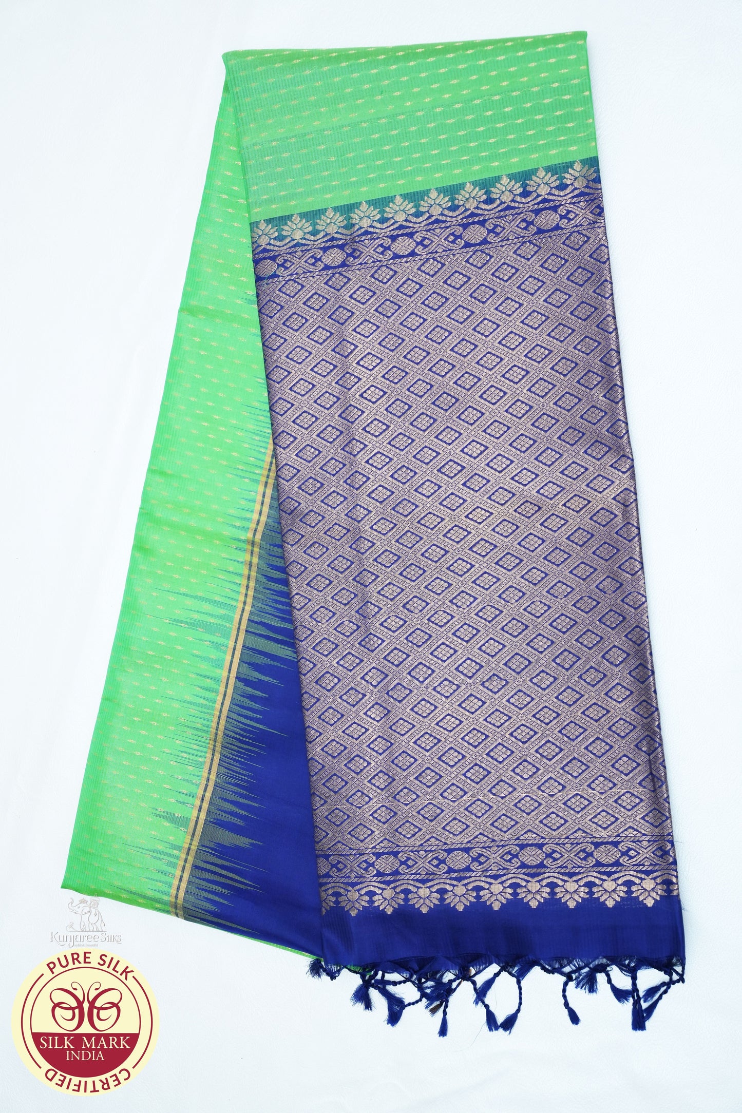 Parrot Green with Navy Blue Color Pure Silk Saree