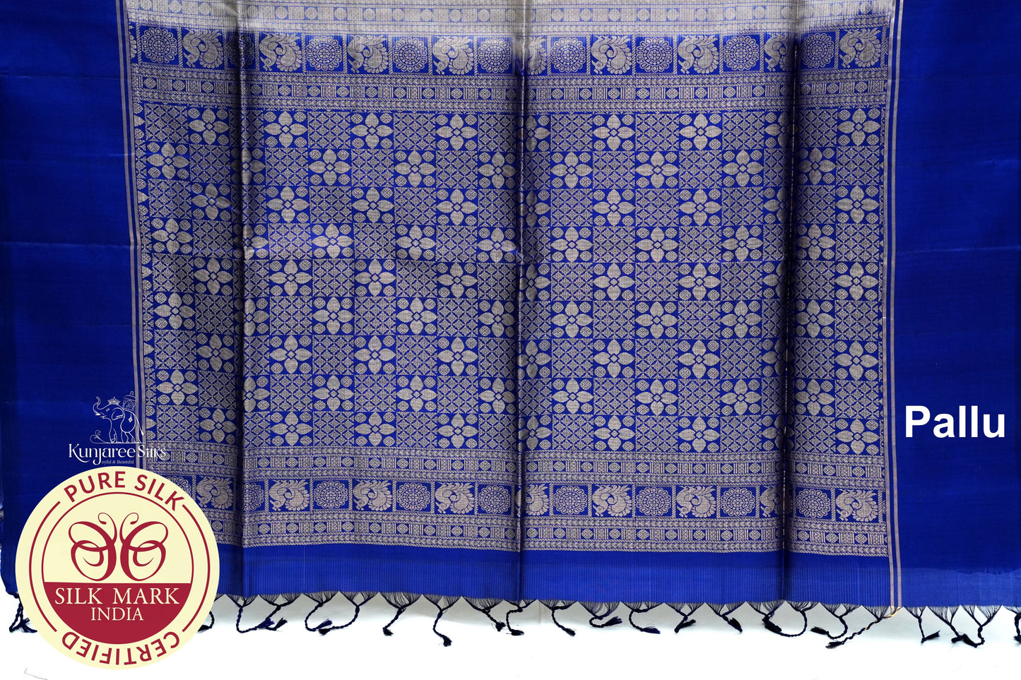 Cream Yellow with Navy Blue Color Pure Silk Saree