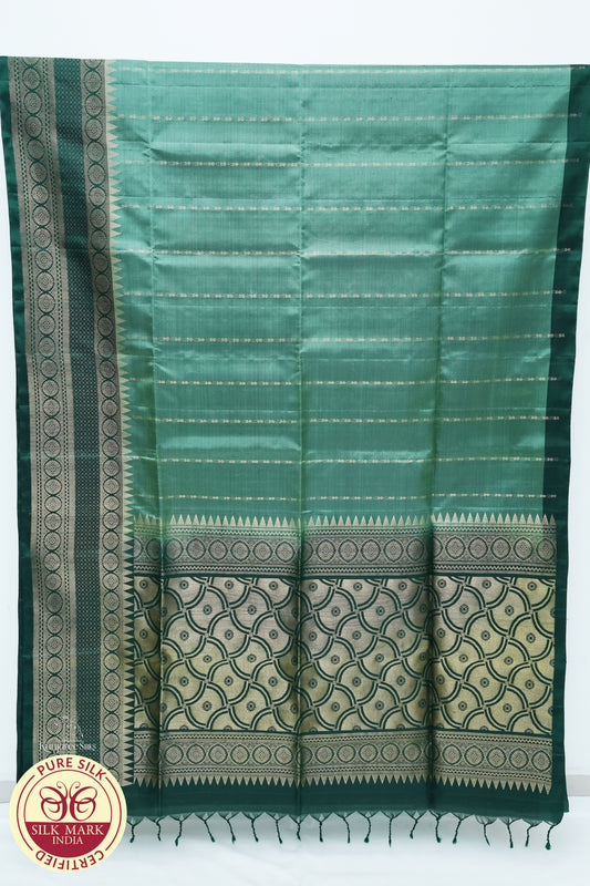 Bottle Green with Gold Color Pure Silk Saree