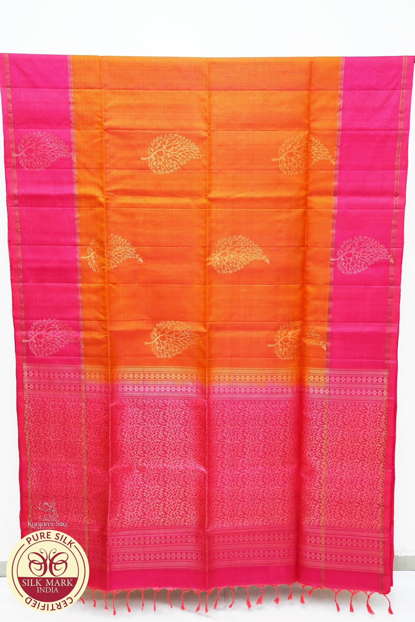 Pink with Orange Color Pure Silk Saree