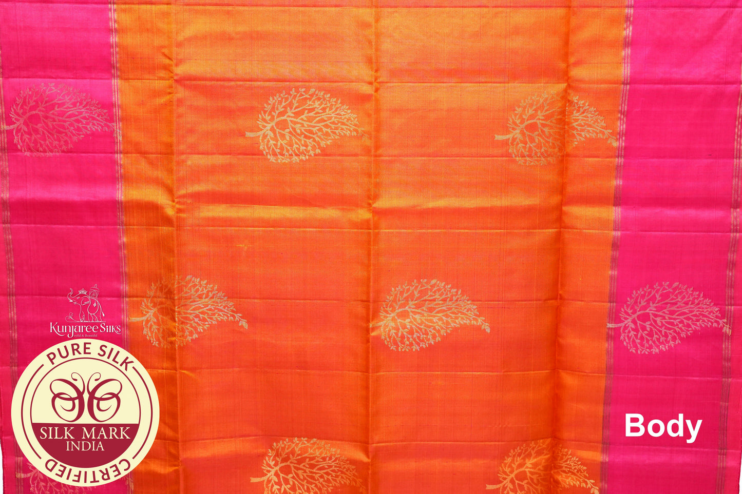 Pink with Orange Color Pure Silk Saree