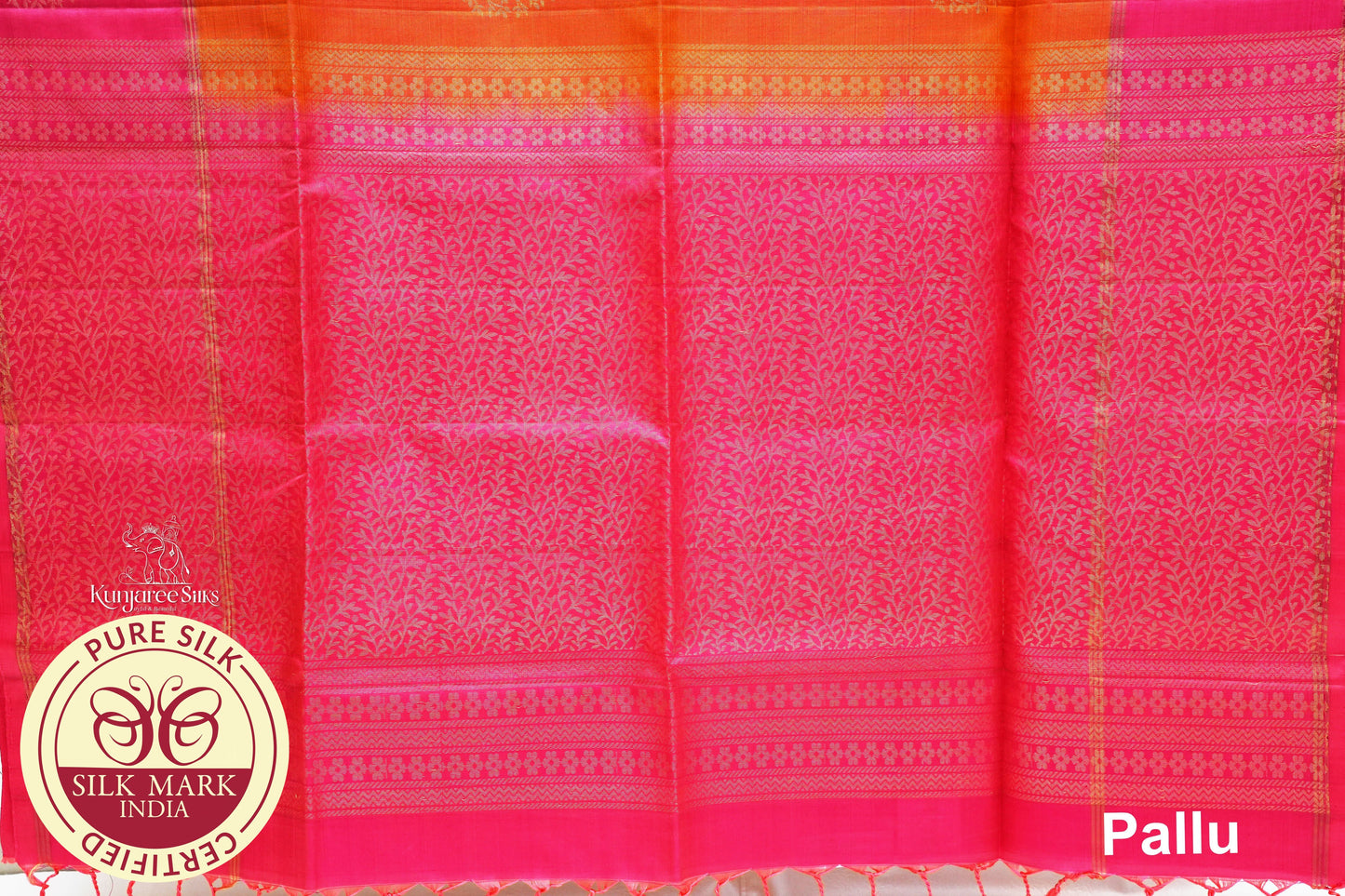 Pink with Orange Color Pure Silk Saree