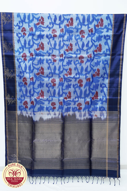 Royal Blue with Grey Color Pochampally Pure Silks Sarees