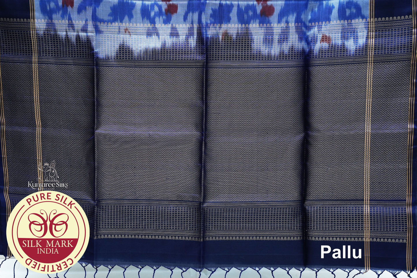 Royal Blue with Grey Color Pochampally Pure Silks Sarees