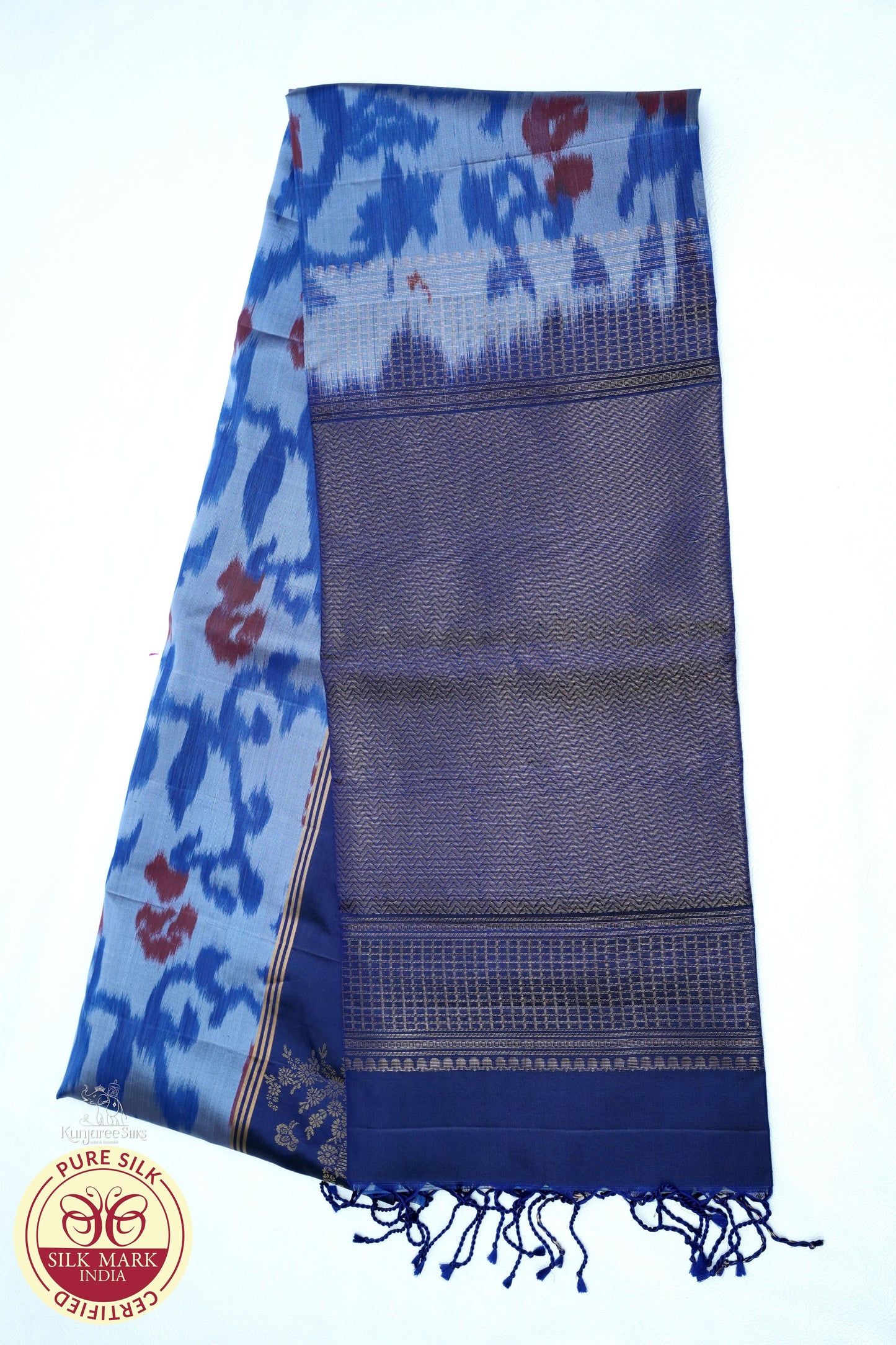 Royal Blue with Grey Color Pochampally Pure Silks Sarees