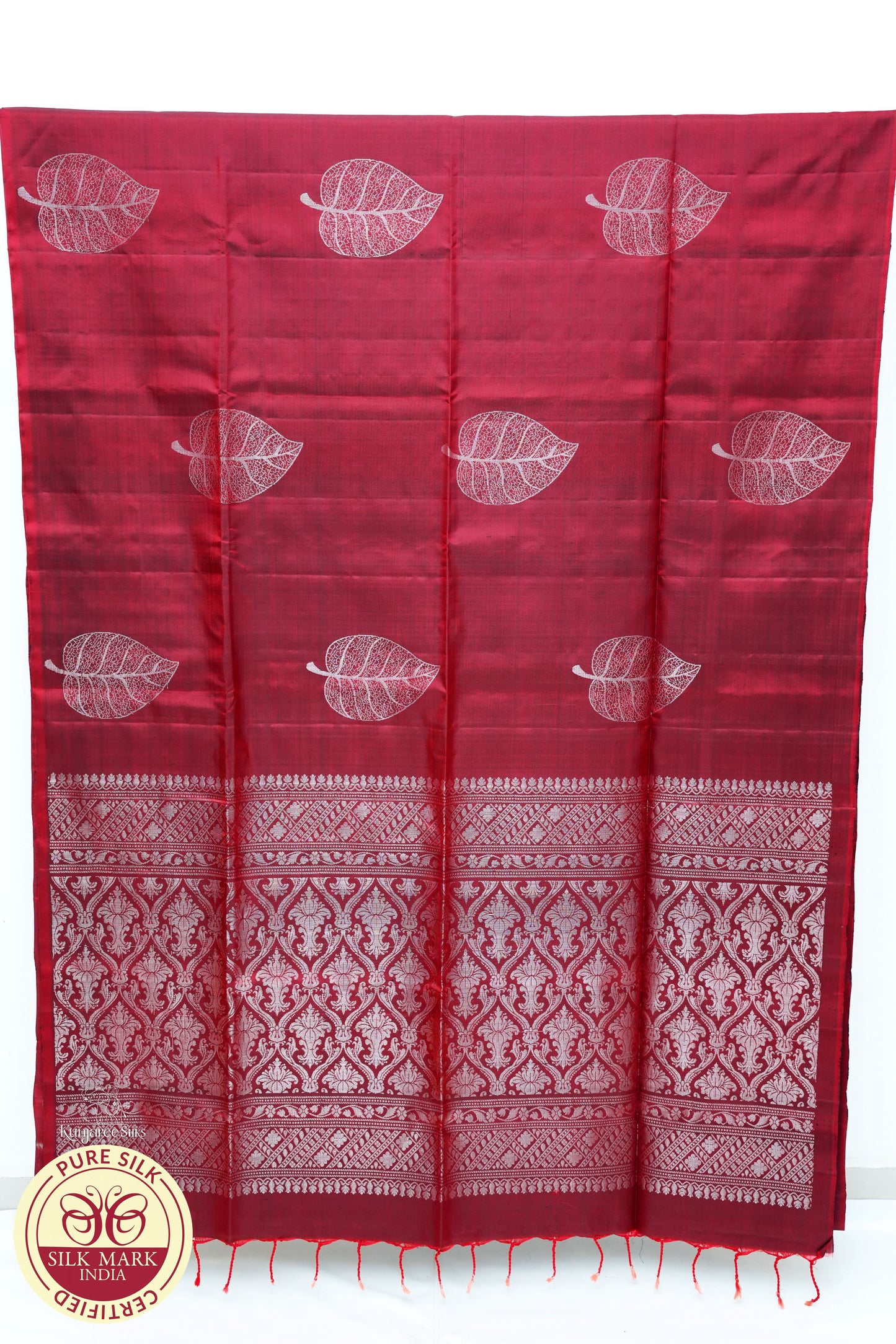 Maroon with Silver Color Pure silk Saree