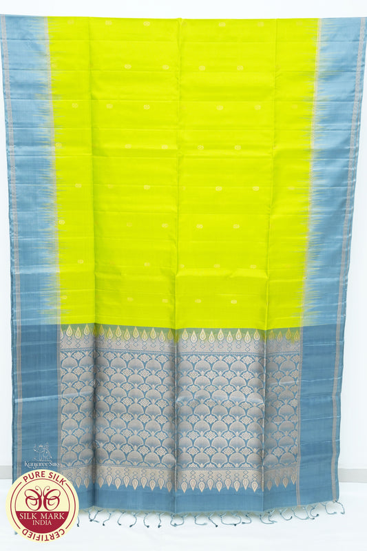 Parrot Green with Teal Blue Color Pure Silk Saree