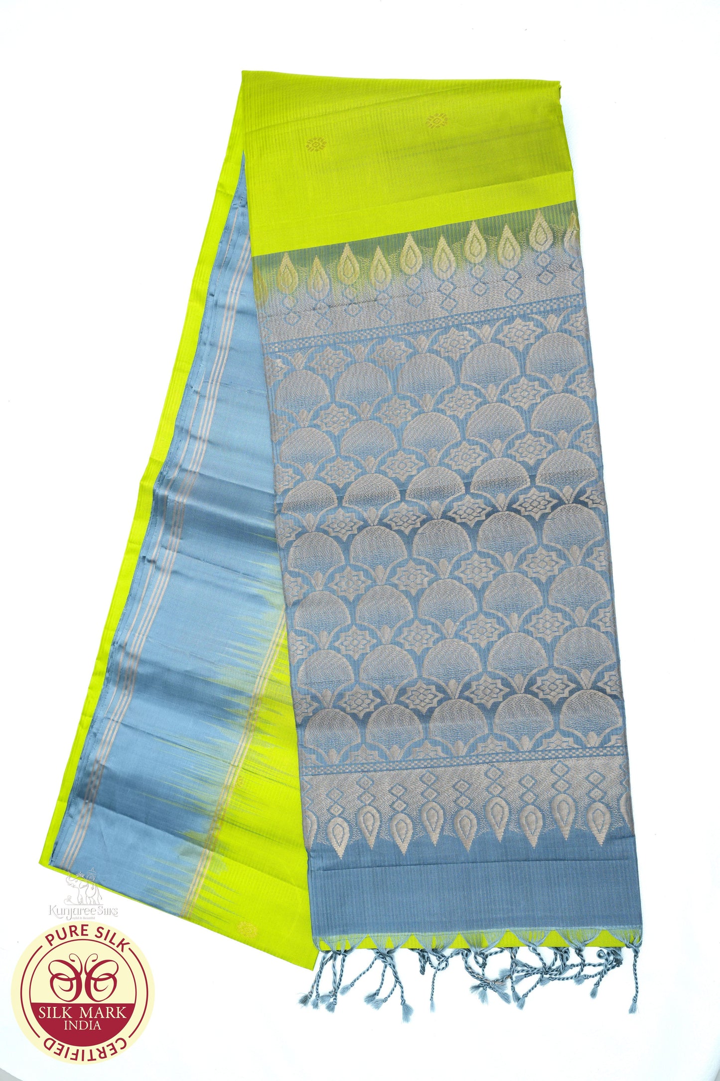 Parrot Green with Teal Blue Color Pure Silk Saree