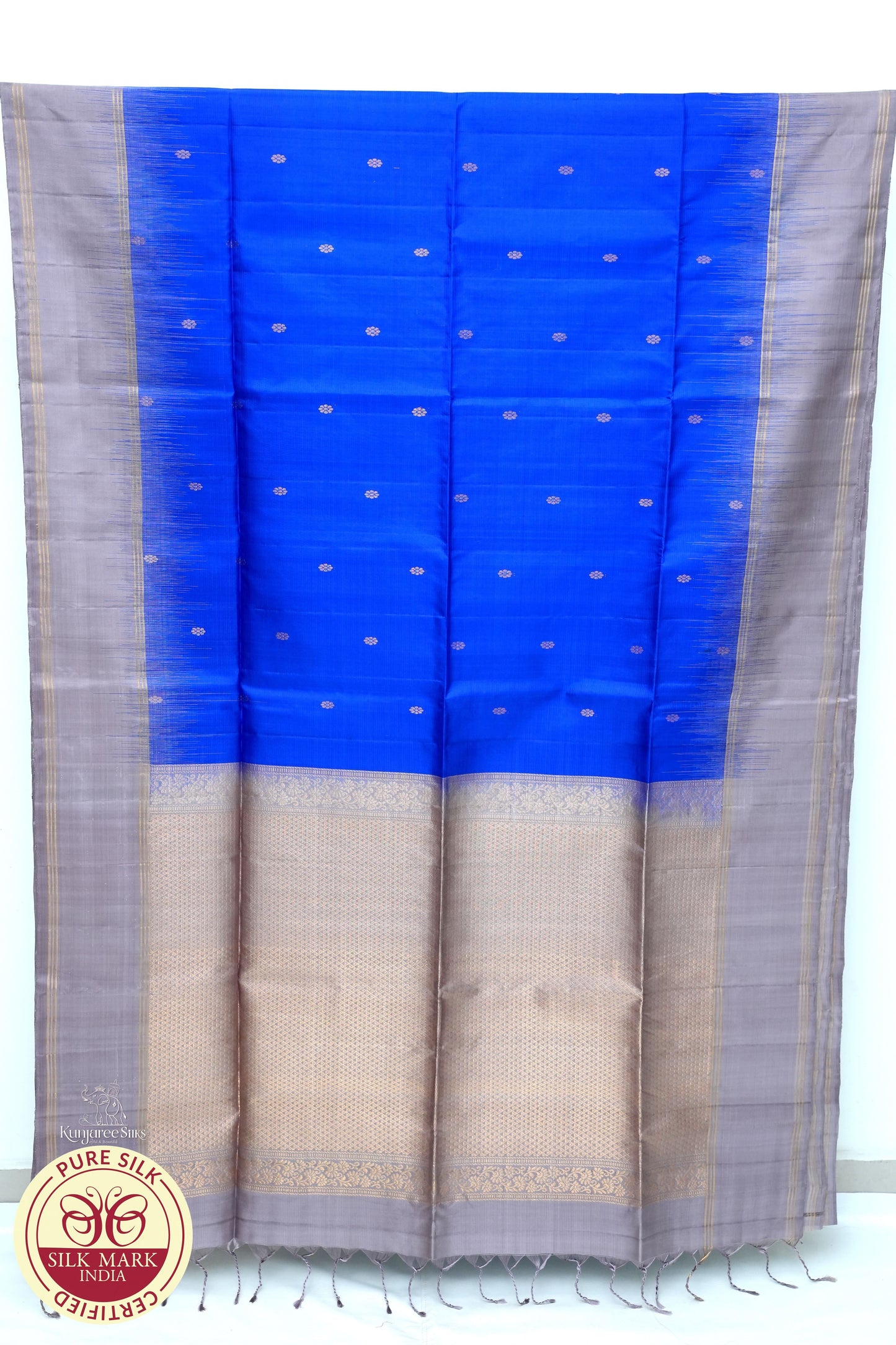 Blue with Gold Color Pure Silk Saree