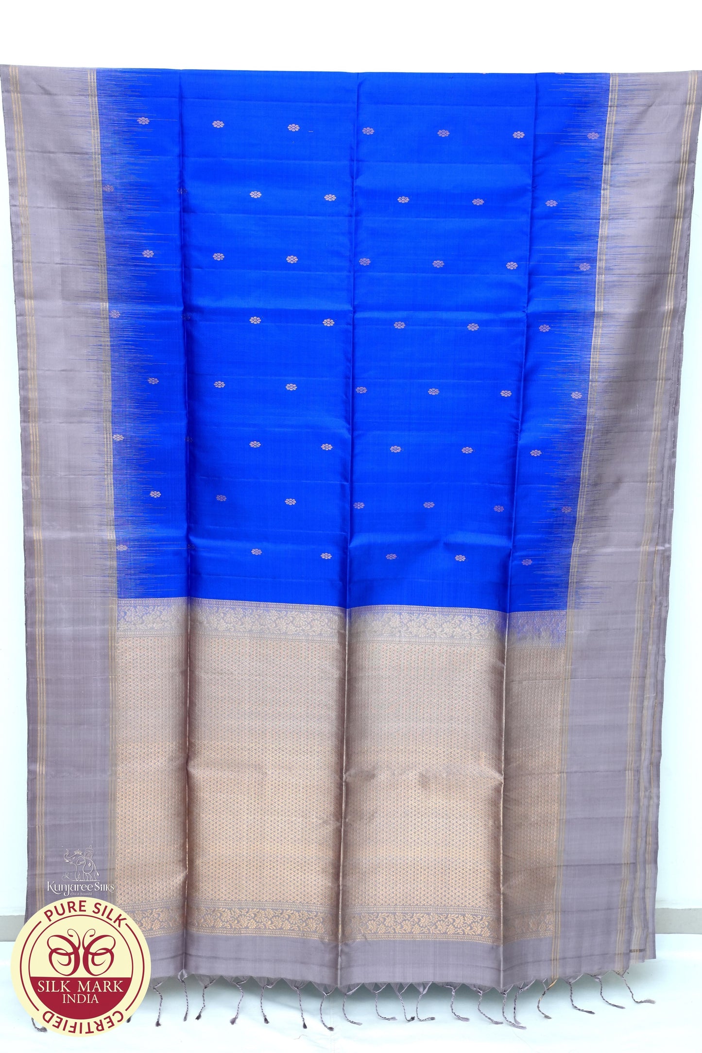 Blue with Gold Color Pure Silk Saree