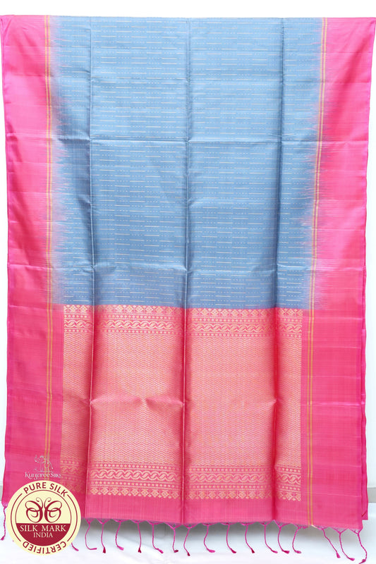 Pink Gray with Gold Color Pure Silk Saree