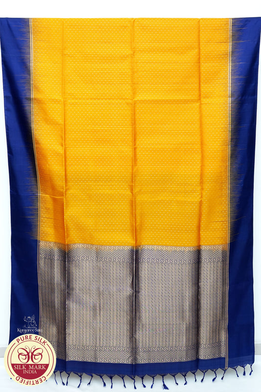 Mustard Yellow with Navy Blue Color Pure Silk Saree