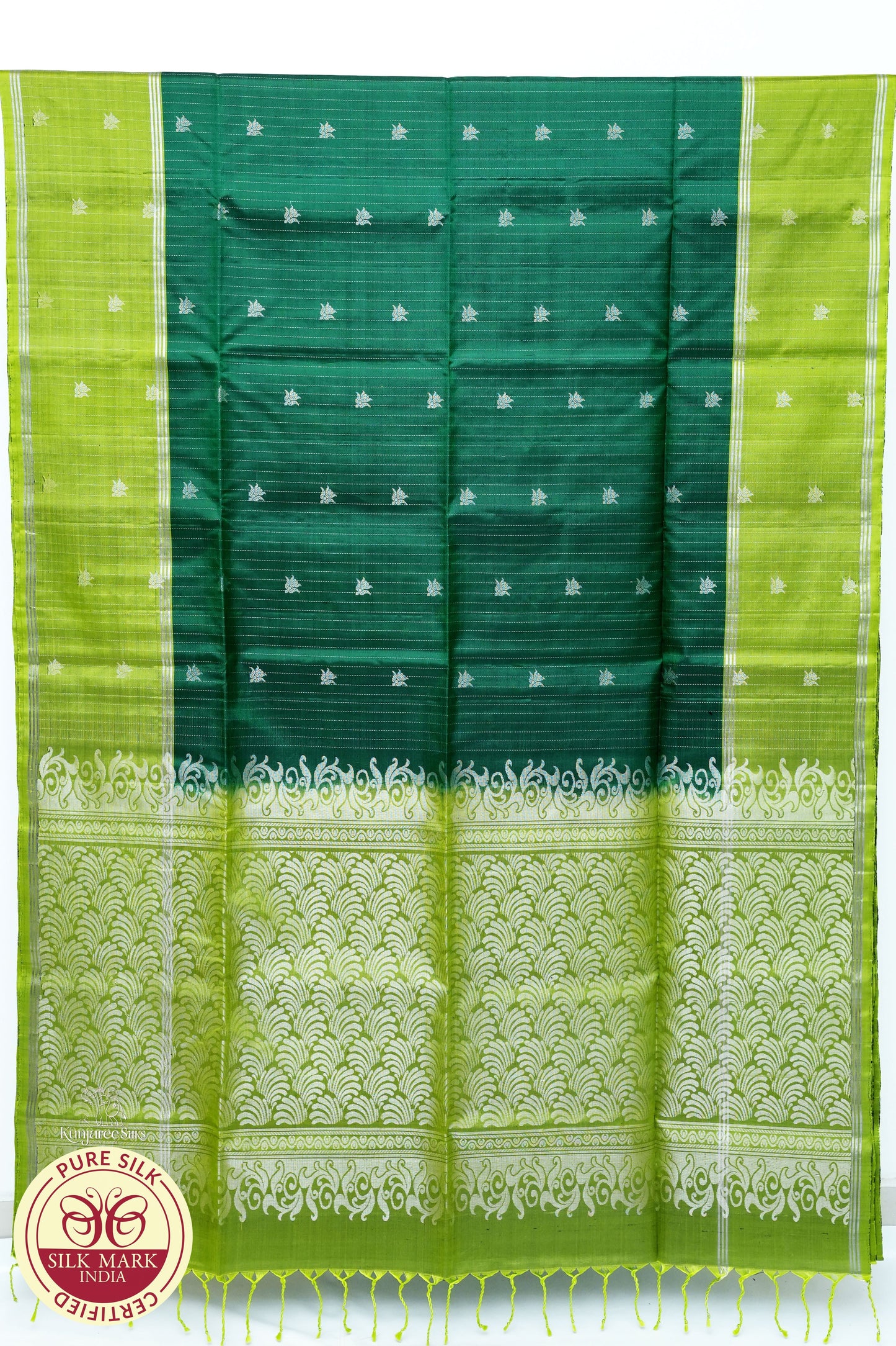 Green with Silver Color Pure silk Saree