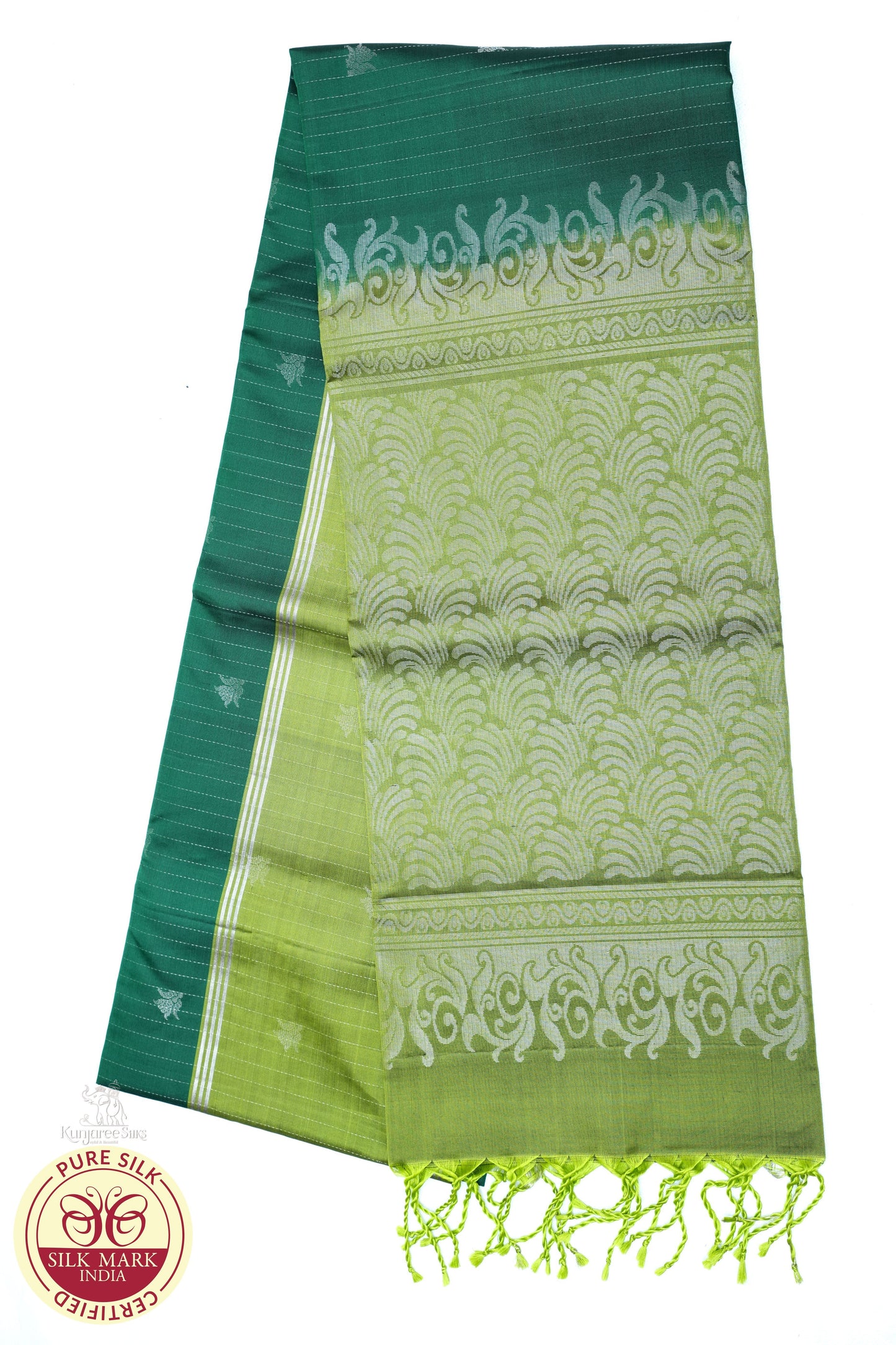 Green with Silver Color Pure silk Saree