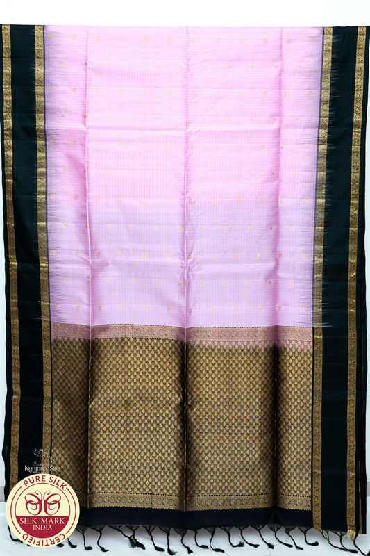 Baby Pink with Bottle Green Color Pure Silk Saree