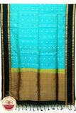 Sky Blue with Bottle Green Color Pure Silk Saree