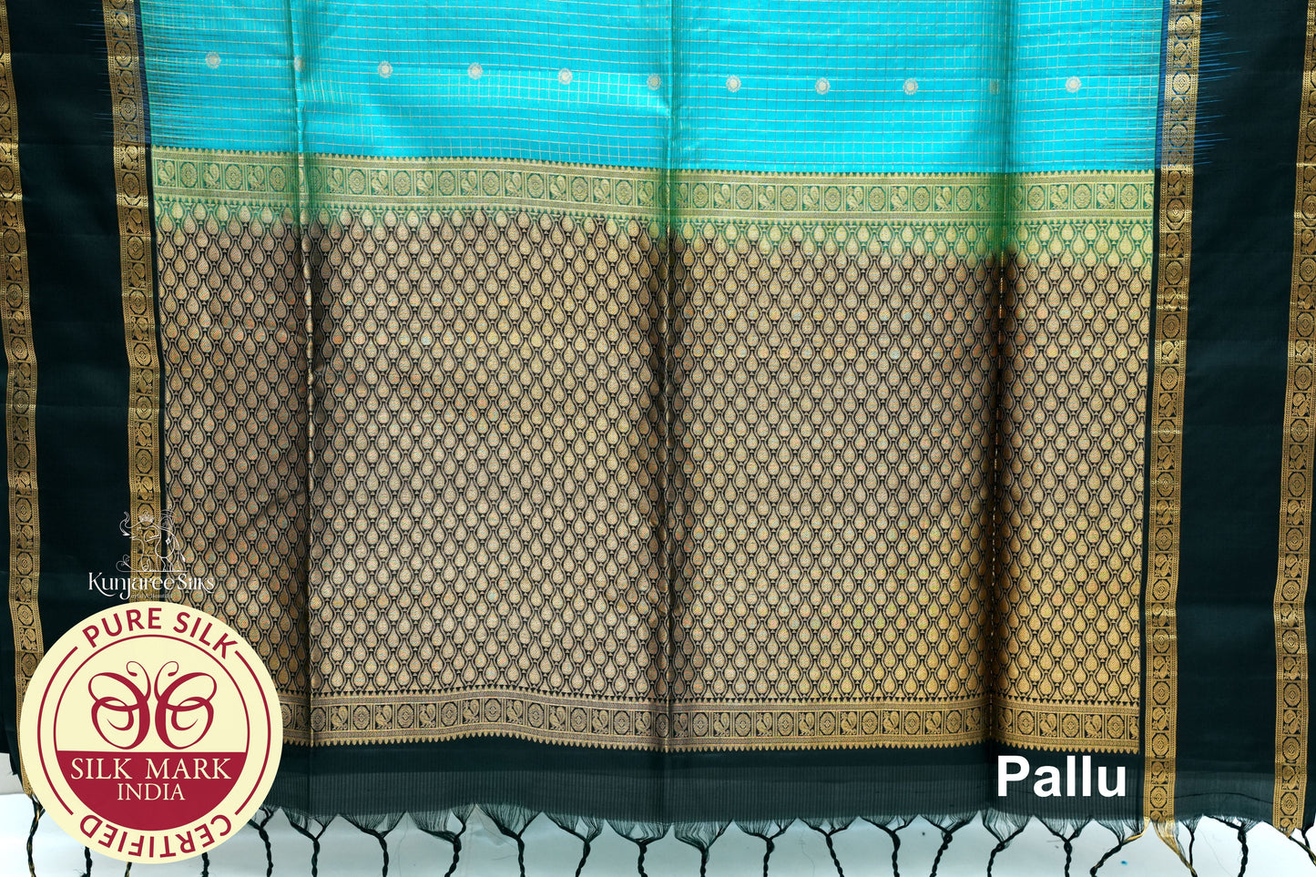 Sky Blue with Bottle Green Color Pure Silk Saree