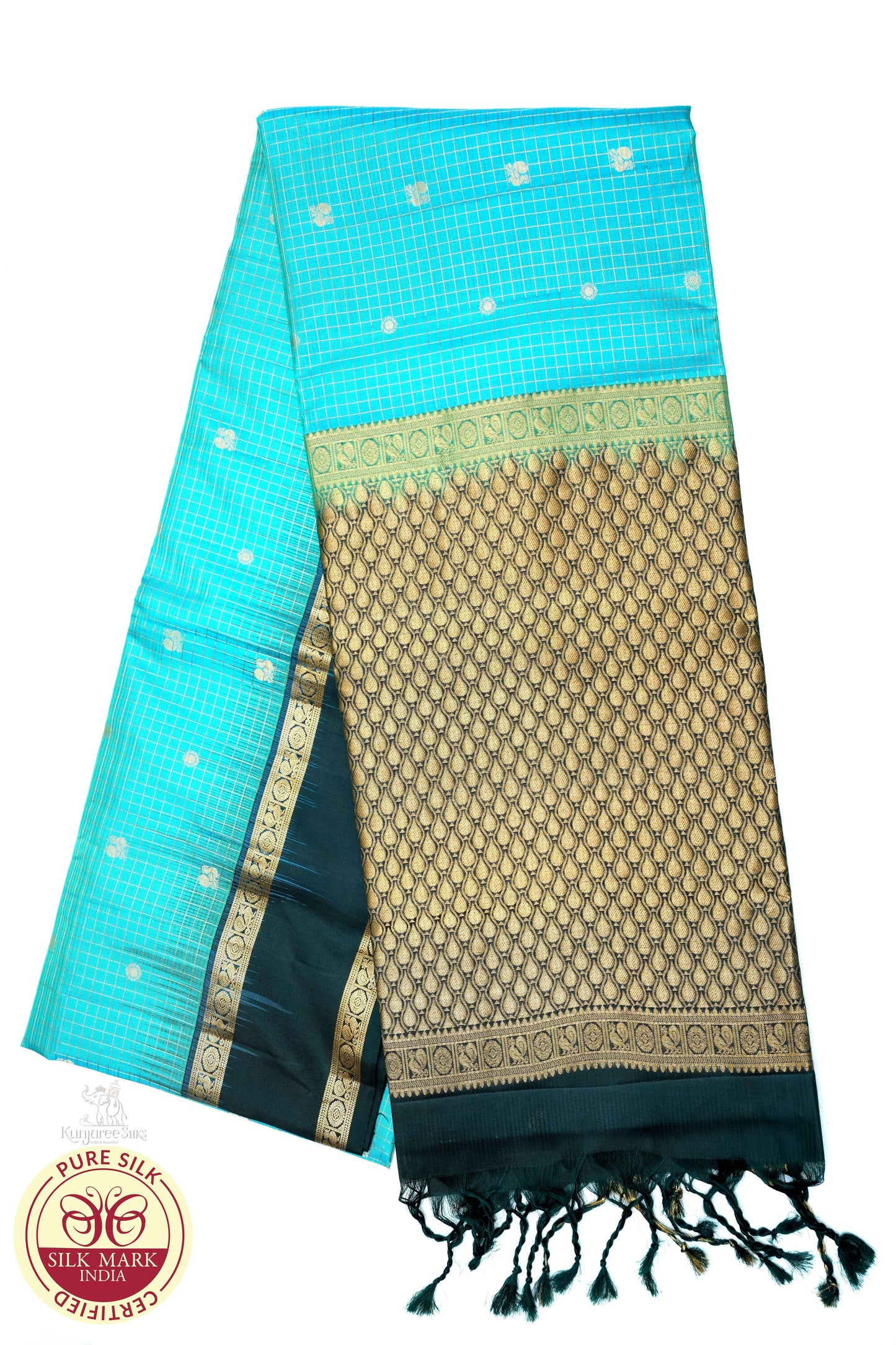 Sky Blue with Bottle Green Color Pure Silk Saree