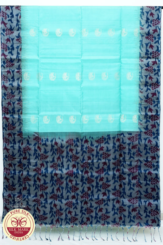 Sky Blue with Grey Color Pochampally Pure Silk Saree