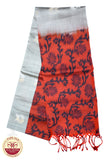 Grey with  Dark Orange Color Pochampally Pure Silk Saree