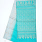 Cream White with Sea Blue Color Pure Silk Saree
