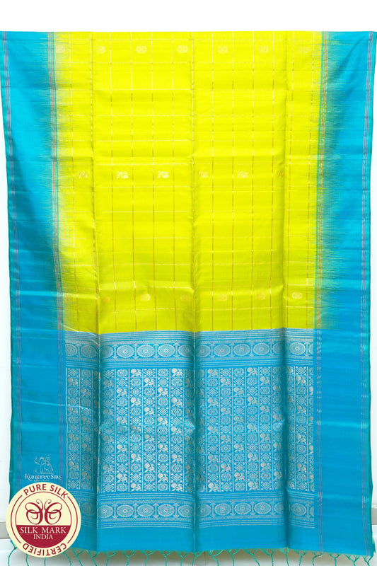 Parrot Green with Sea Blue Color Pure Silk Saree