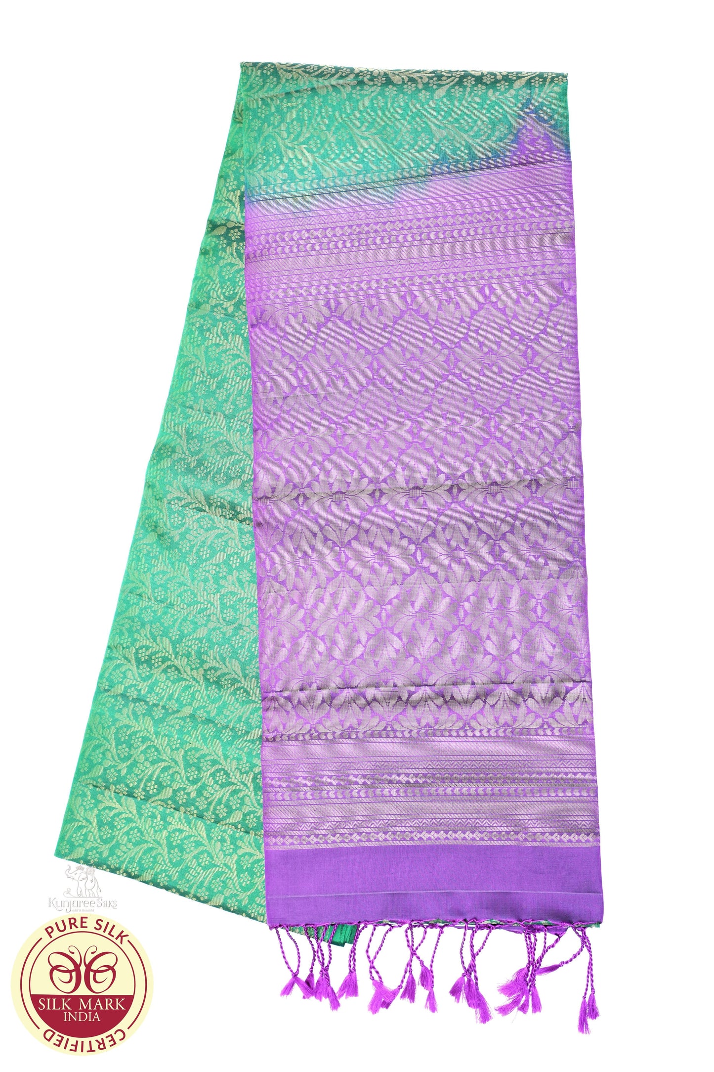 Green with Purple Color Pure Silk Saree