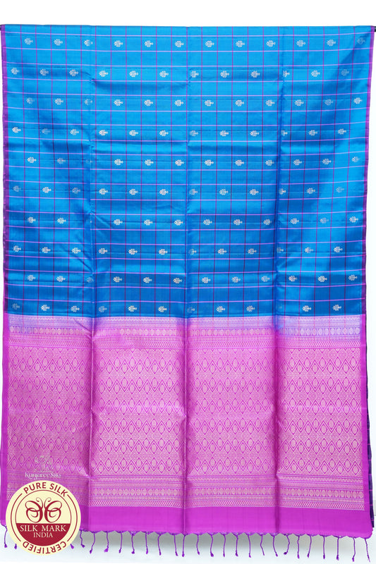 Purple Blue with Pink Pure Silks Saree