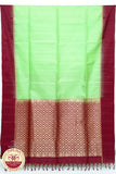 Parrot Green with Maroon Color Pure Silk Saree