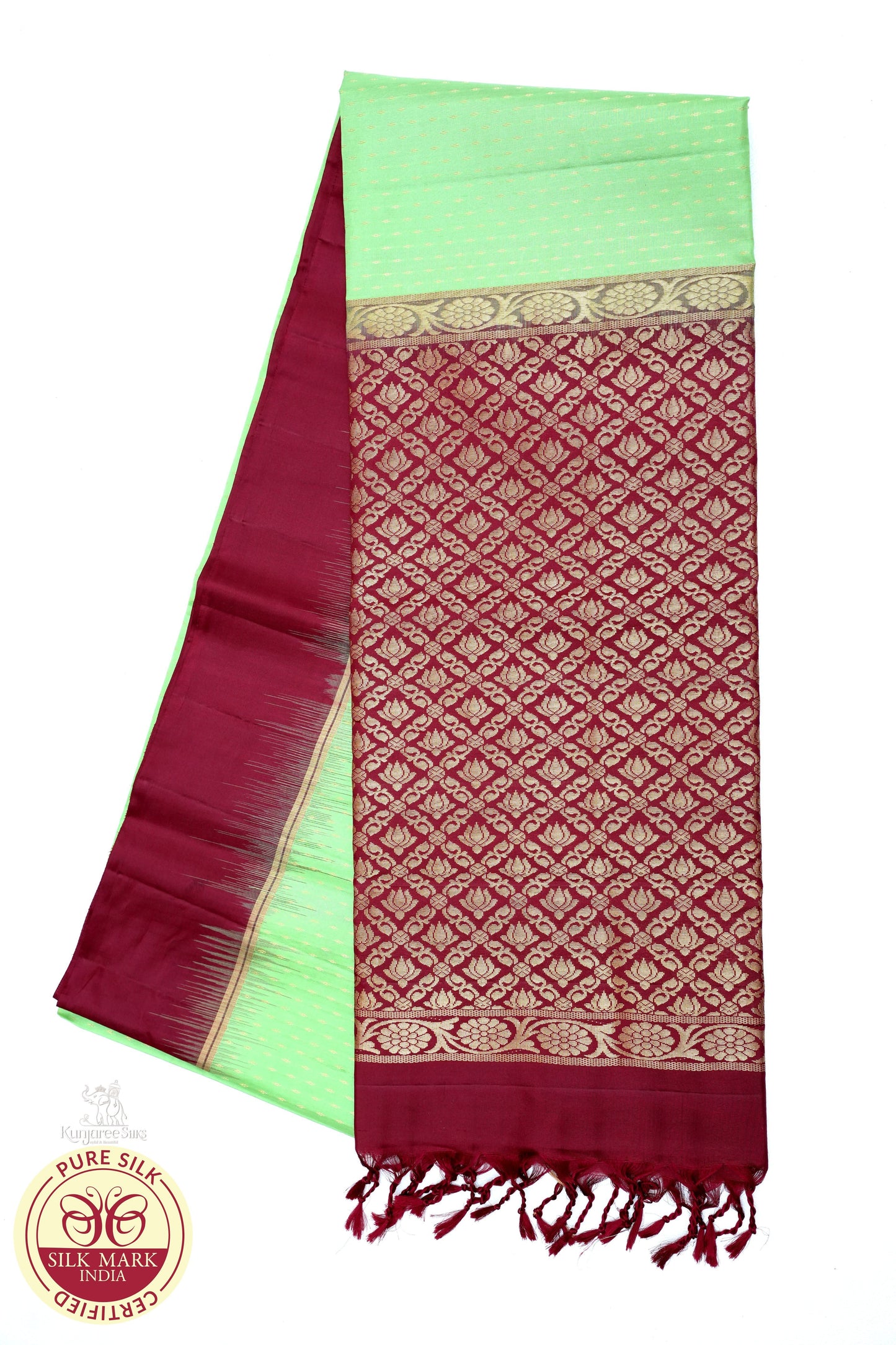 Parrot Green with Maroon Color Pure Silk Saree